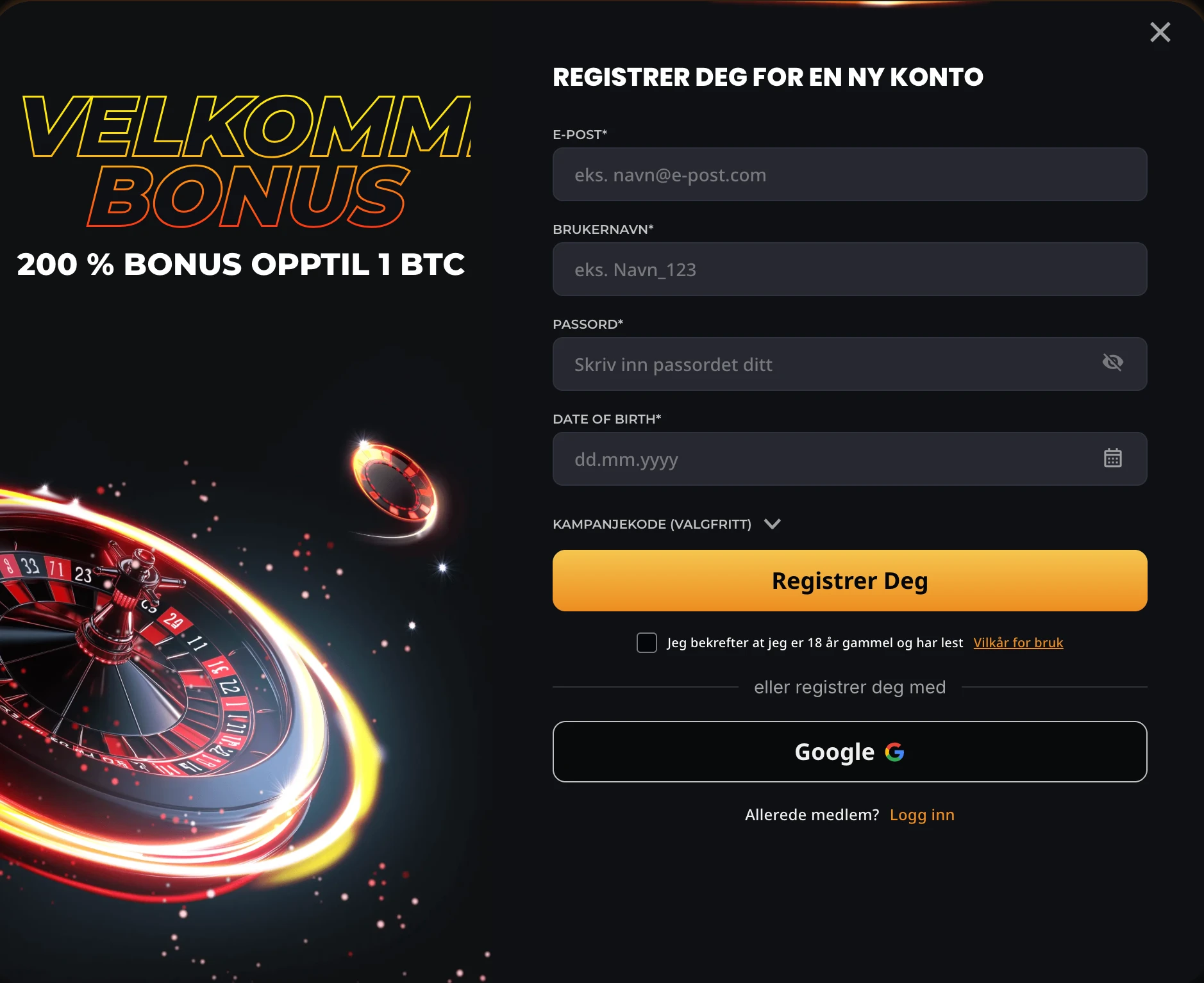 Instant casino registrering